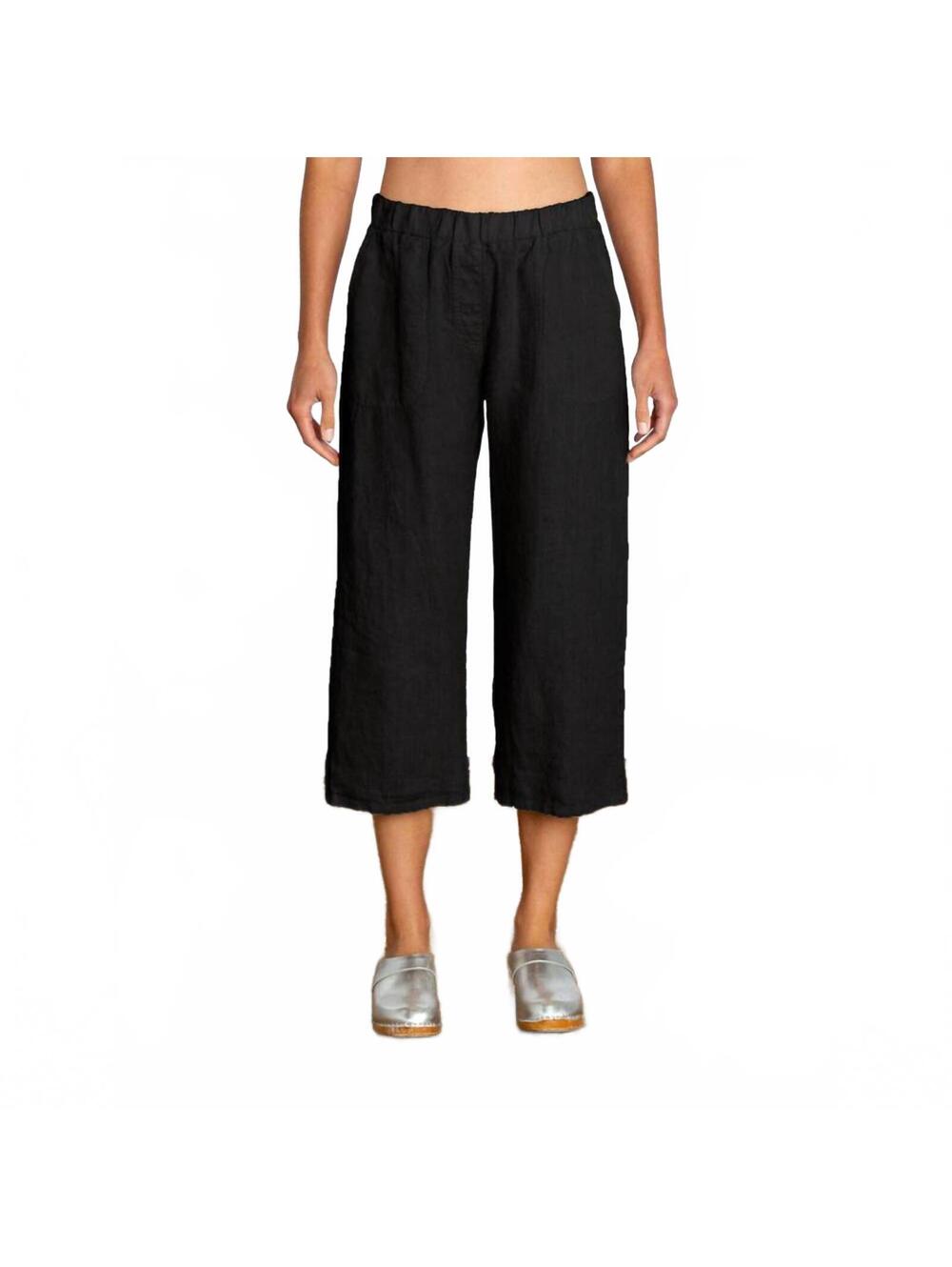 Cut Loose Easy Crop Capri Pant Linen Lagenlook Minimalist Black Women Size Small